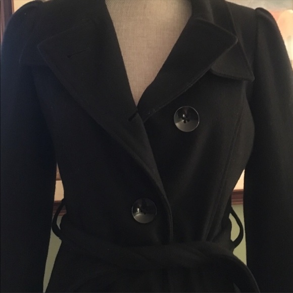 Guess Puff Sleeve Black Wool Blend Belted Coat XS - Picture 7 of 8